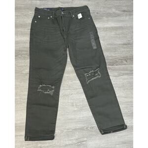 Gap Girlfriend Jeans Size 29 Womens Douglas Fir Green Distressed Stretch NWT!